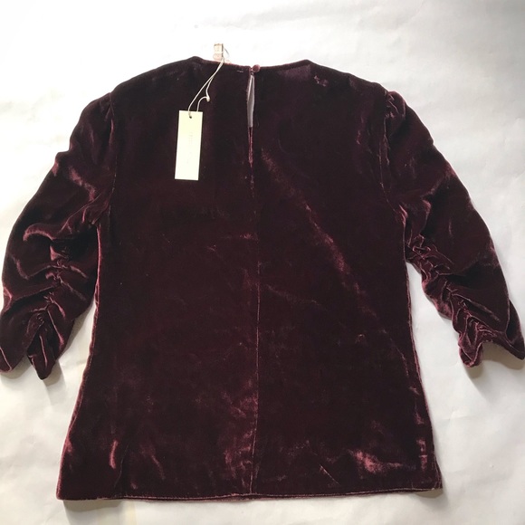Rebecca Taylor Ruched Sleeves Velvet Top Bordeaux - Picture 3 of 8